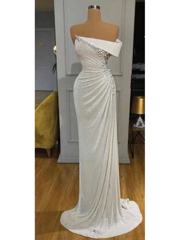 Sexy Prom Dresses Boat Neck Sequined Beading Formal Party Evening Gown Floor-Length Off Shoulder Vestidos De Gala1