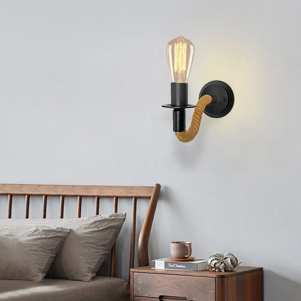 Retro Wall Lamp with Natural Hemp Rope Design Wall Light Fixture for Vanity Mirror Corridor Bathroom Study Room Cozy Ambient