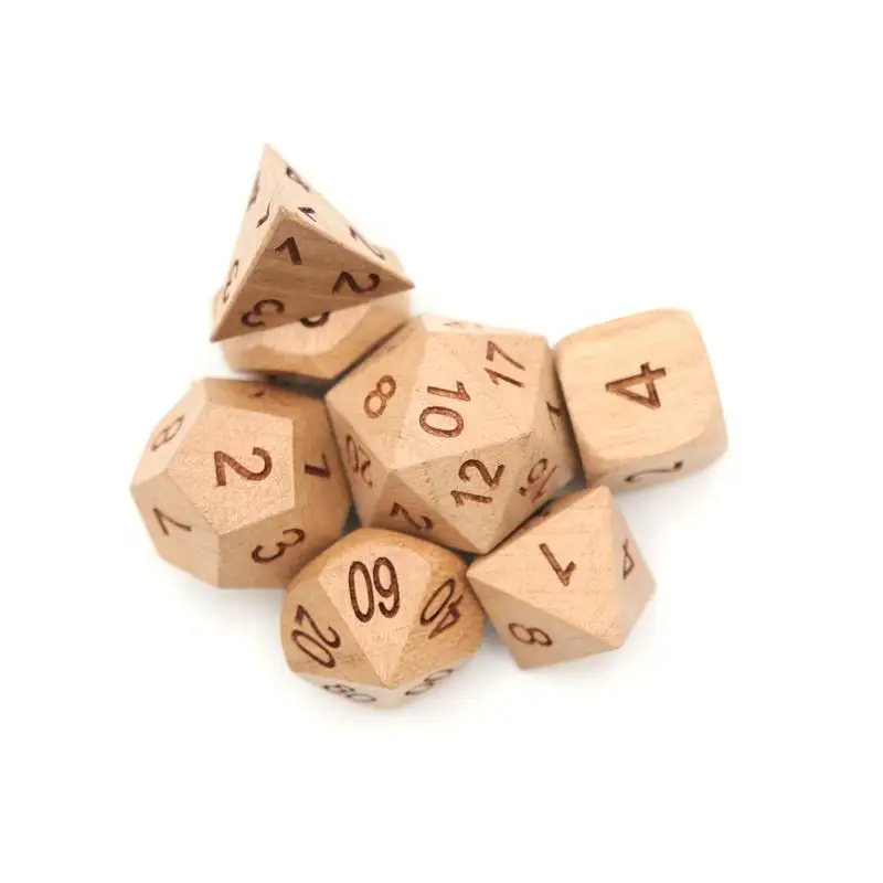 

Набор из 7 деревянных многогранных игральных костей, деревянные кубики D&D для настольных ролевых игр Dungeons and Dragons, кубики из сандалового дерева