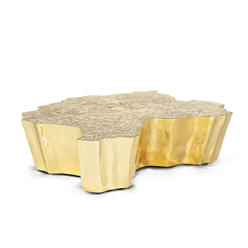 

Light luxury tree root villa etching metal special-shaped household high-end tea table