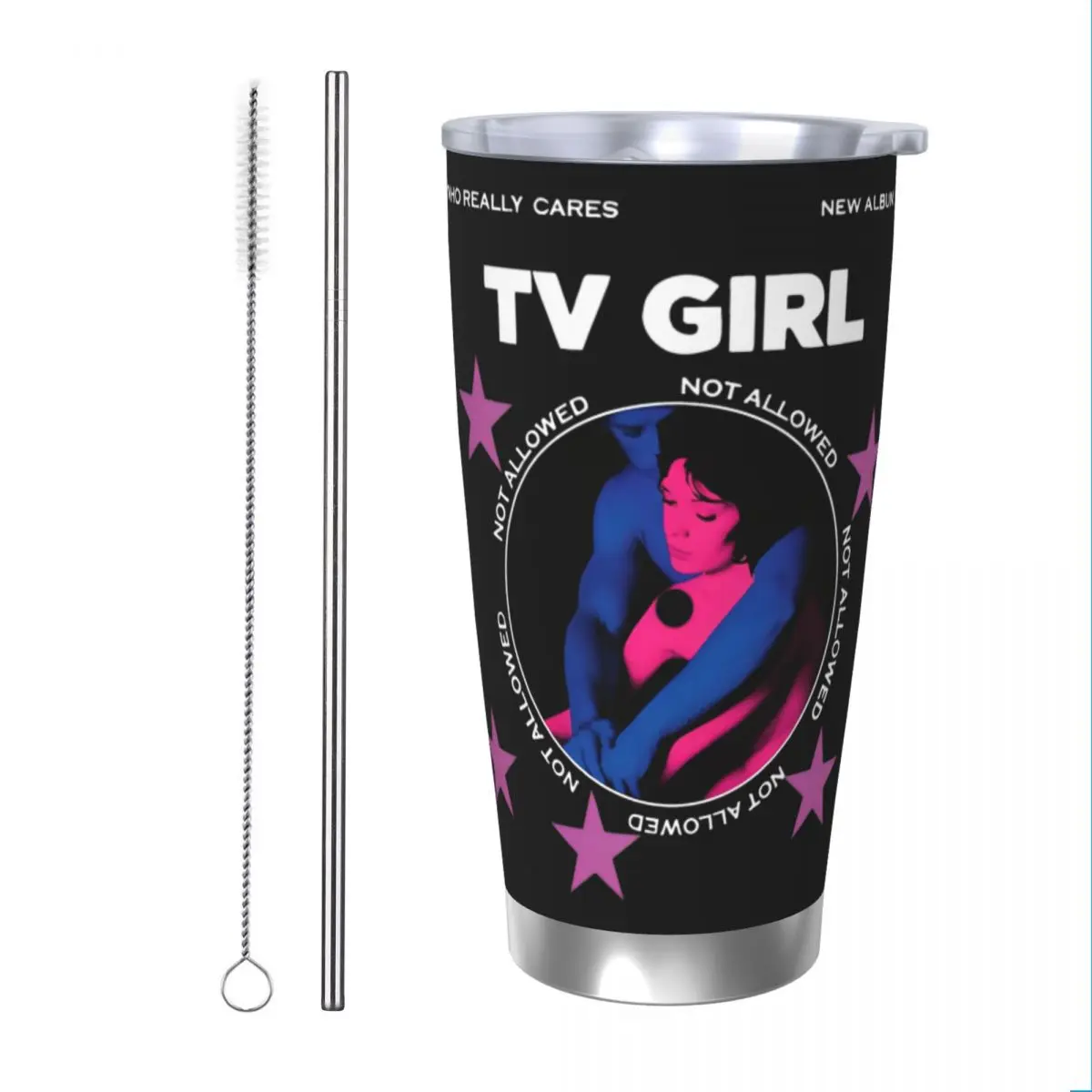 TV Girl Who Really Cares Album Insulated Tumbler with Straws Lid Vacuum Coffee Mugs Double Wall Hot Cold Drinks Cups, 20oz