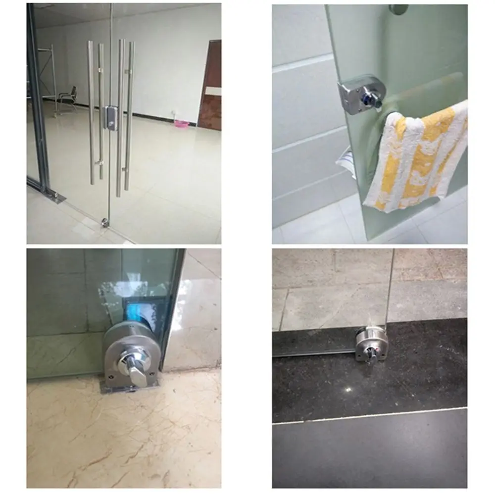 Bathroom Office Anti-Theft Keyless Glass Door Lock Single Bolt Gate Floor Latch Knob Sliding