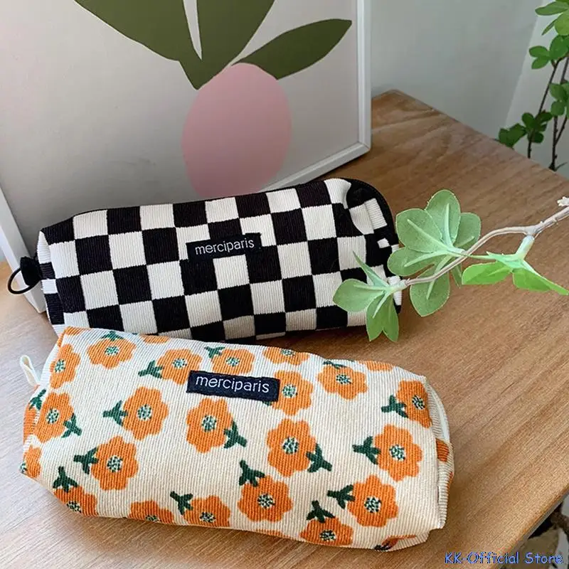 Japanese Korean Style Plaid Cosmetic Bag Women Canvas Handbags Purse Organizer Pencil Bags Lipstick Bag Makeup Bag Pencil Bag