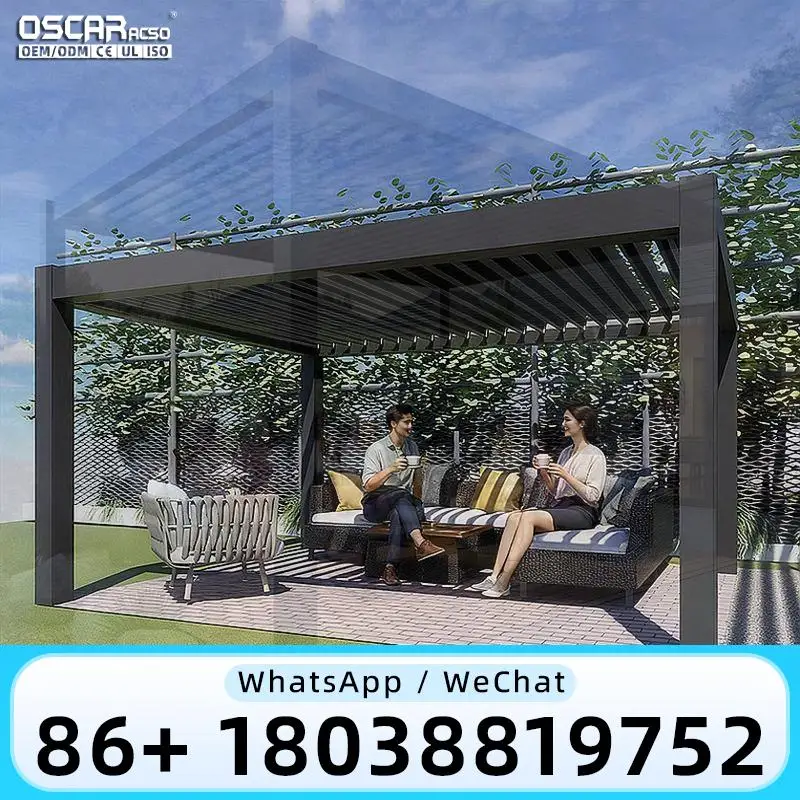 Aluminum Louver Roof Bioclimatic Gazebo Electric Motorized Pergola 4x4 Weatherproof Snowproof Outdoor Patio Cover Balcony Garden