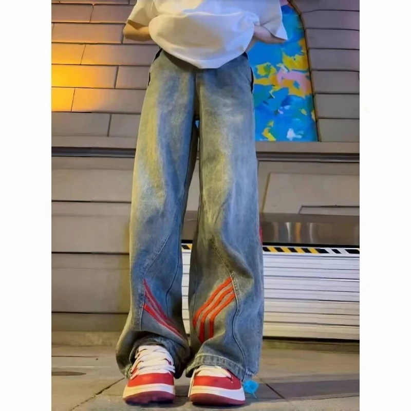 

Loose Jeans Men's Summer Thin Wash Retro American High Street Vibe Style Trousers Luxury Brand Jeans Man Clothes Rhinestones