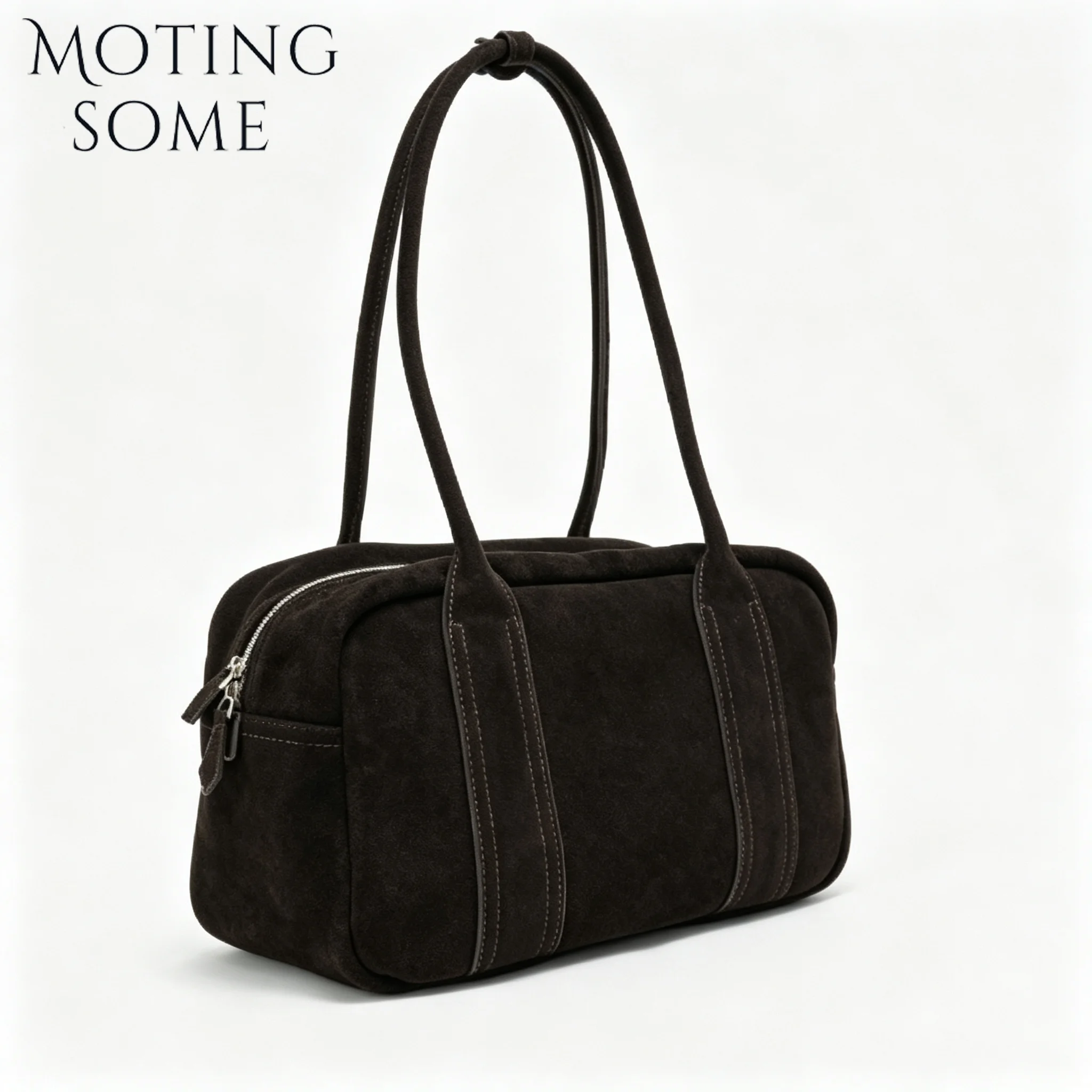 MOTINGSOME Luxury Bosotn Bag Natural Suede Large Capacity Women Handbag Single Shoulder Bag Casual Commute Tote for Ladies 2026