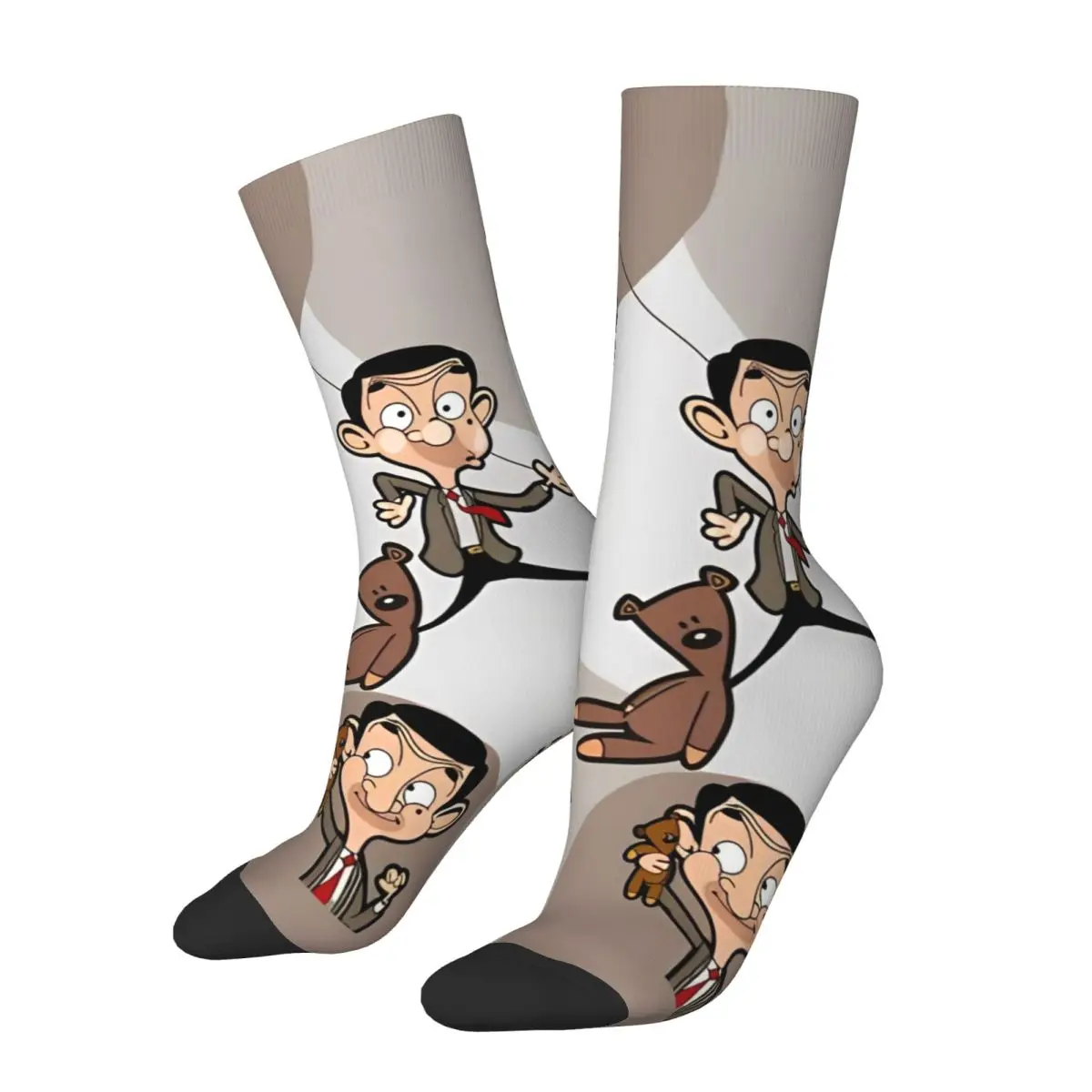 Mr. Bean Cartoon Design Theme Crew Socks Accessories for Unisex Non-slip Print Socks