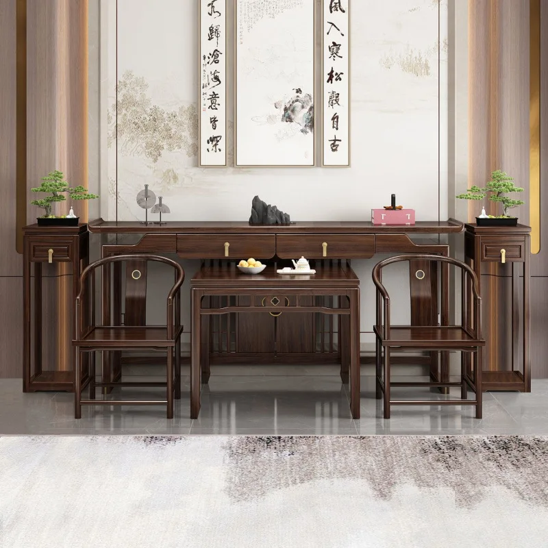 Zhongtang six-piece set: Zhongtang strip table, solid wood bench table, long bench table, home four-piece long bench table