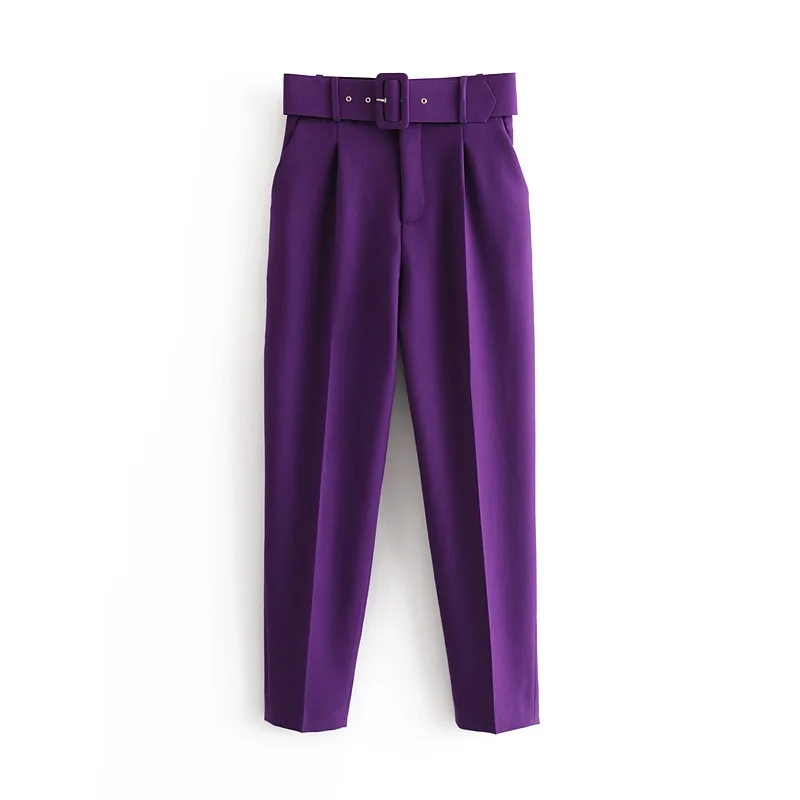 Women's Clothing New Slim High Waist Casual Trousers Yellow Cropped Trousers Belt Pants Harajuku Office Lady Y2k Pants Mujer