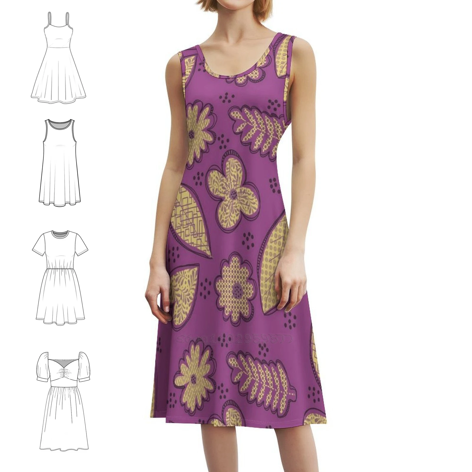 Floral Pattern Mustard Yellow And Purple Sexy Vacation Dress For Women Beach Party Birthday Mini Dress Floral Pattern Floral