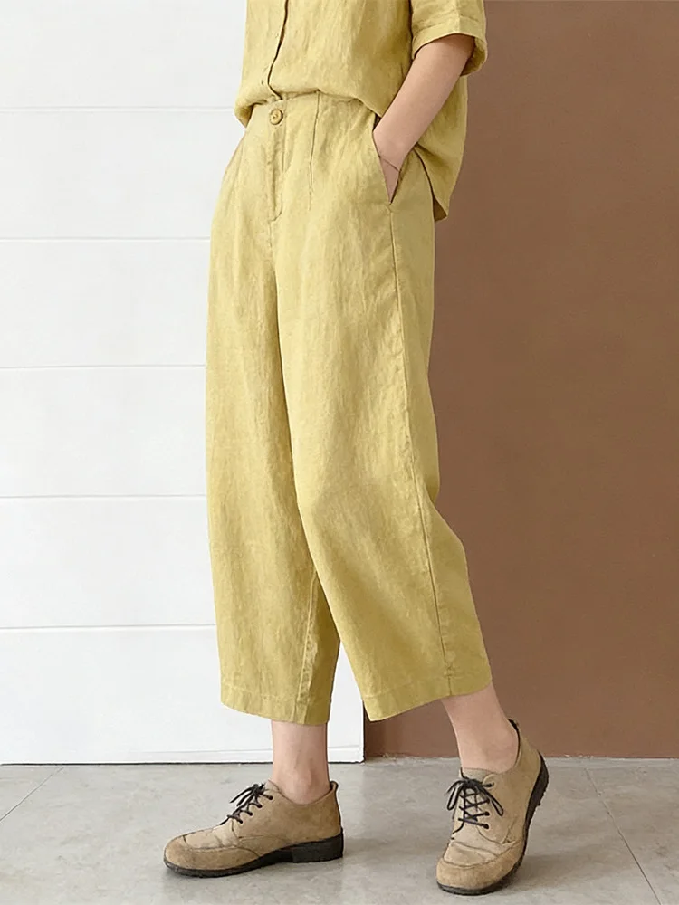 

Летние женские брюки нового фасона: свободные, широкие, из хлопка, укороченные (7/8), прямые, фасона «баллон», для полных женщин.