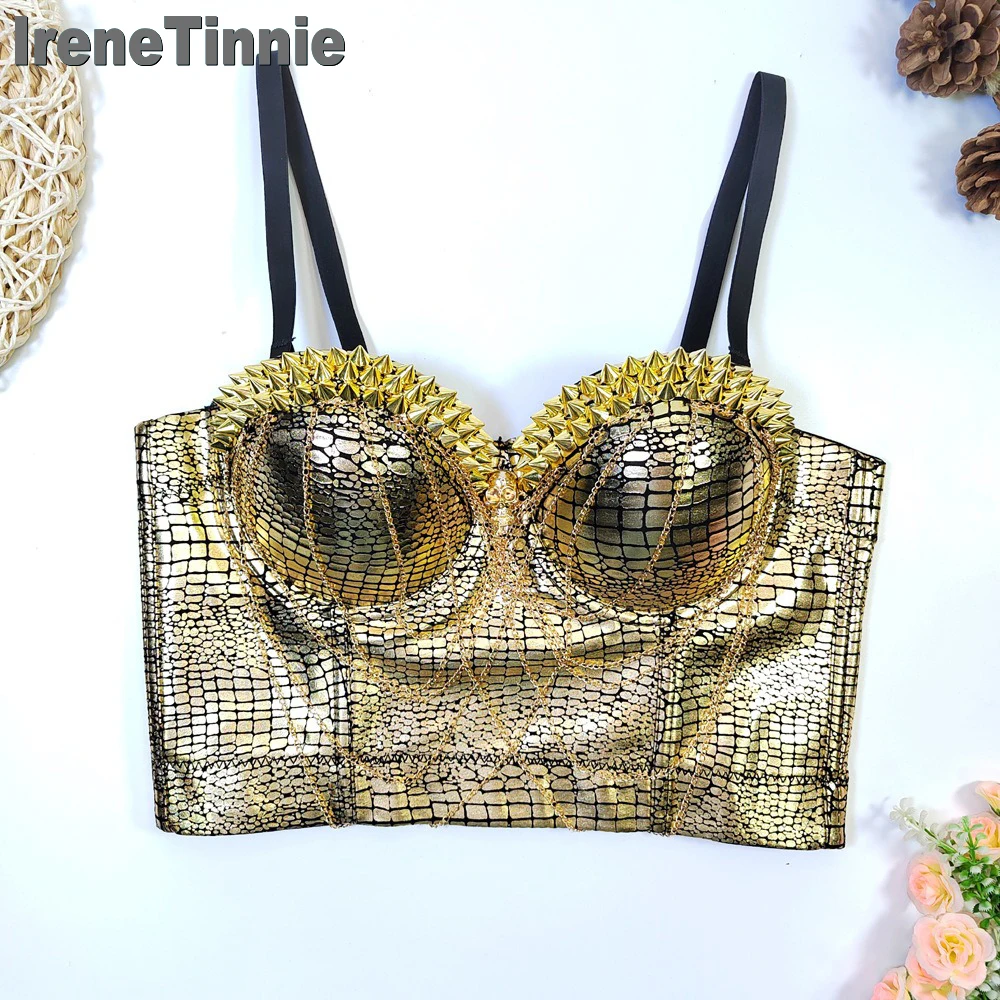 IRENE TINNIE-Women's Shiny Gold Metal Chain Tassel Vest Tops, Sexy Camisole, Female Spicy Streetwear, New, High Quality