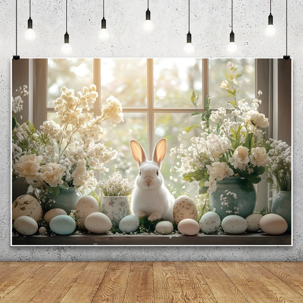 Latar belakang Tulip Paskah musim semi untuk fotografi, latar belakang foto ulang tahun, jendela kayu bunga, telur warna-warni, fotografi, kelinci