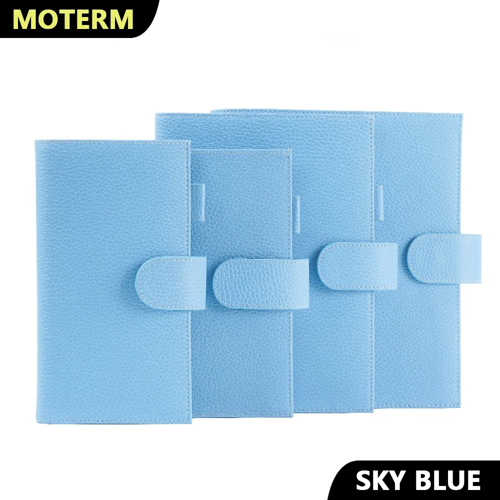 Moterm Firm Pebbled Grain Leather Sky Blue Color Genuine Cowhide Planner Rings Notebook Cover Diary Agenda Organizer  Journey