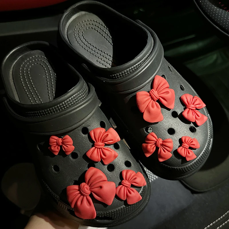 Gummi lila Bogen Schuh Charme DIY Schuh dekorationen Knopf Zubehör für Bogg Bag Slides Sandalen Clogs Kinder Geschenke