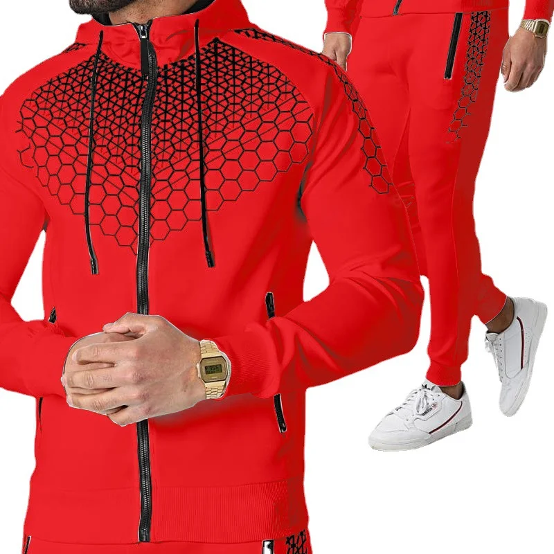 Spring Autumn New Brand Sports Printed Hoodie Set For Men Luxury Fleece Zip Casual Designer Sportswear Men's Suits Clothing
