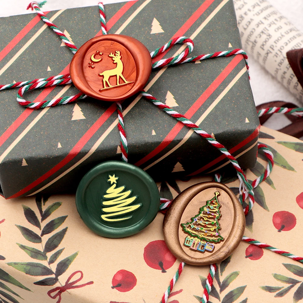 الهدايا تحت شجرة عيد الميلاد البيضاوي ختم من الشمع رئيس سكرابوكينغ المغلف بطاقات الحفلات ديكور ختم من الشمع ختم مجموعة 2025 #4