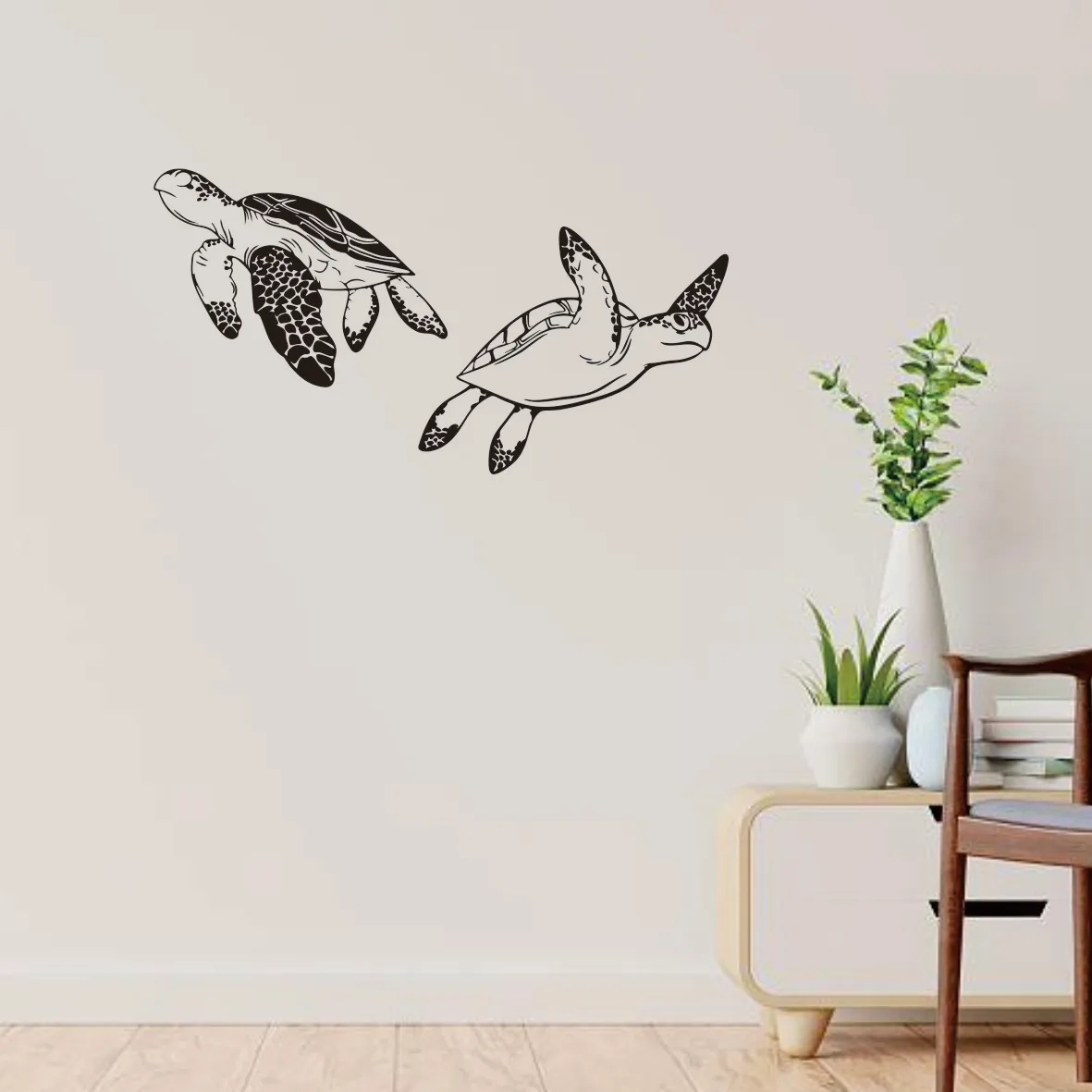 Set of 2 Turtles Wall Sticker Under The Sea Marine Life Nautical Home Decor Bathroom Decals House Decoration Room Wallpaper