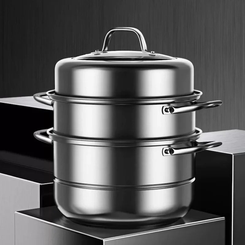 Fish rice noodle steamer pot Multilayer steam pot Hotpot Uncoated Stainless steel steamer cooker Home appliance Double boiler
