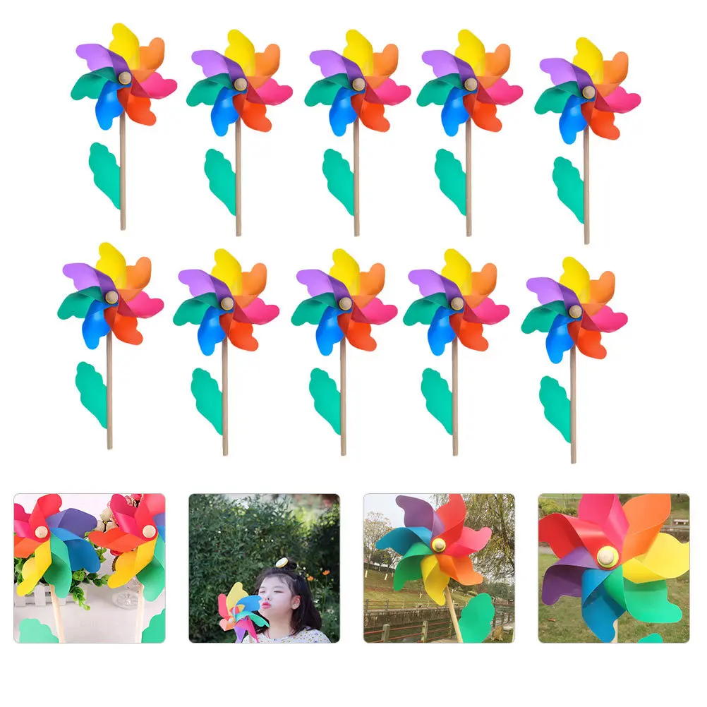 10 قطعة Pinwheels ملونة من البلاستيك للأطفال طاحونة حديقة الحديقة الديكور في الهواء الطلق تدور الرياح الاطفال التمتع