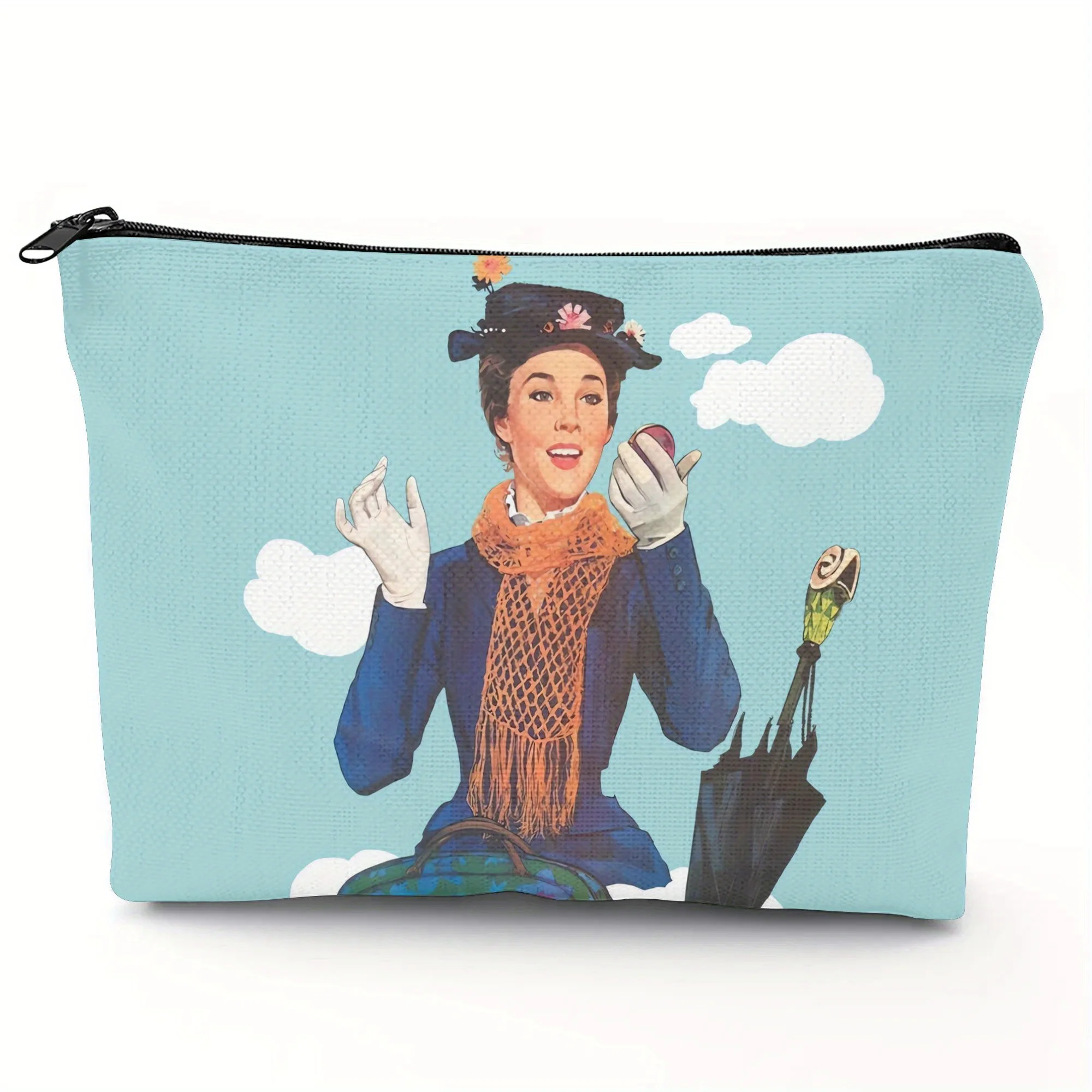 A Vintage Mary Poppins Designed Makeup Bag- Multifunctional Zipper Pouch, Jewelry Storage Bag