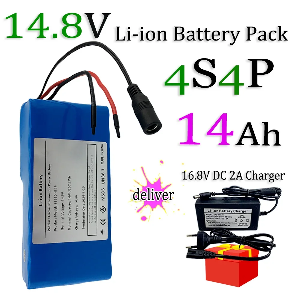 

14.8V 14Ah 18650 Lithium Battery Pack 4S4P 207.2WH 16.8V LED Night Fishing Lamp Heater Miner's Lamp Amplifier Battery BMS