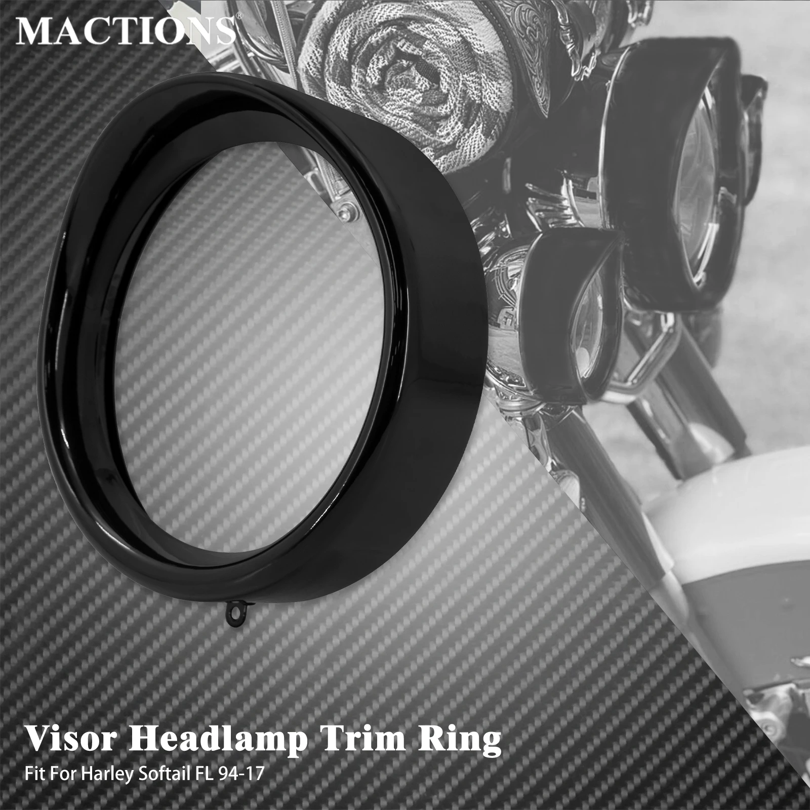 

Motorcycle Visor Headlight Trim Ring Bezel LED Head Lamp Trim Cover For Harley Softail Fat Boy FLS FLST FLSTFB FLSTC FLRT 94-17