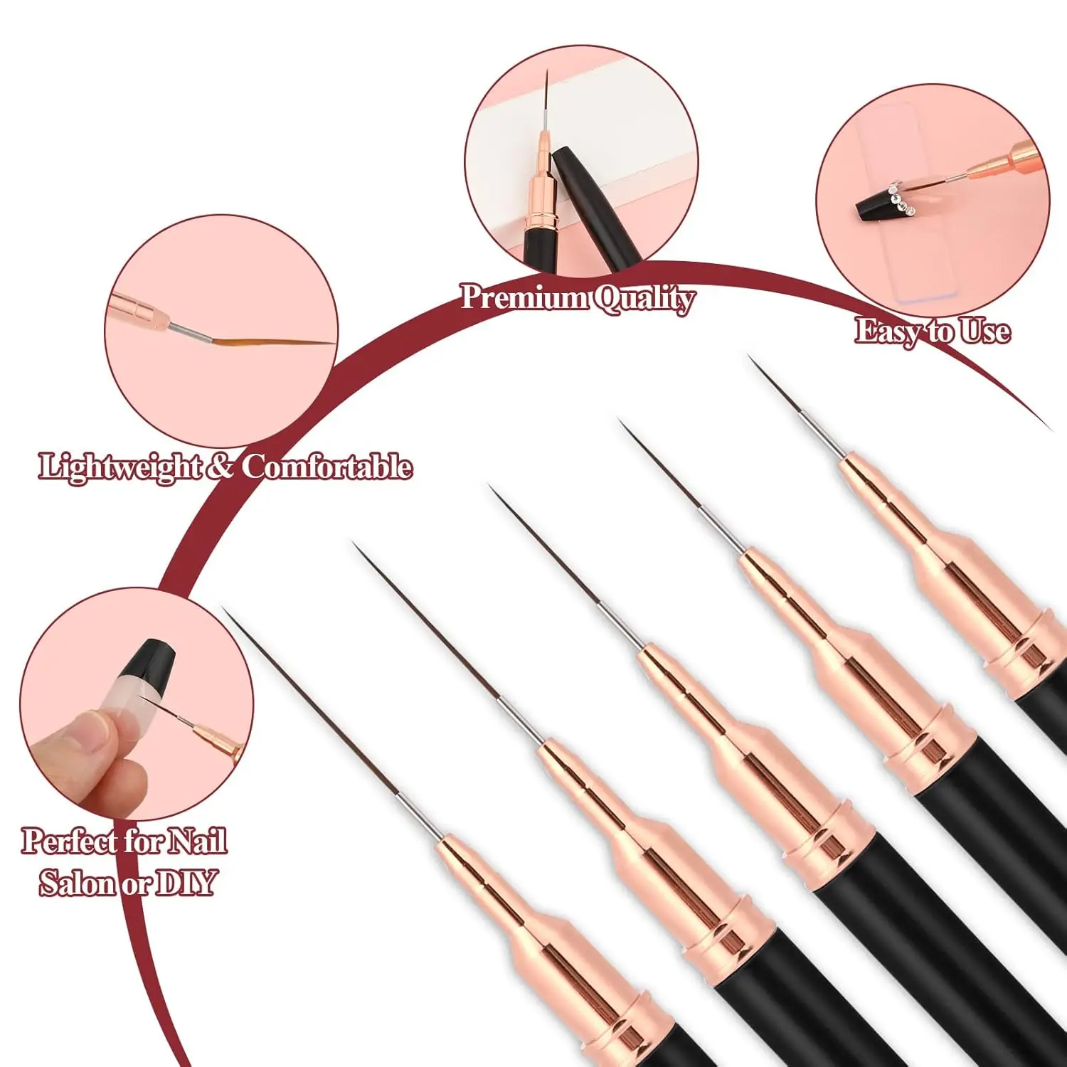 5pcs Nail Art Liner Brush Set UV Gel Nail Brushes Kits French Stripe Line Painting Drawing Flower Pen Manicure Tool