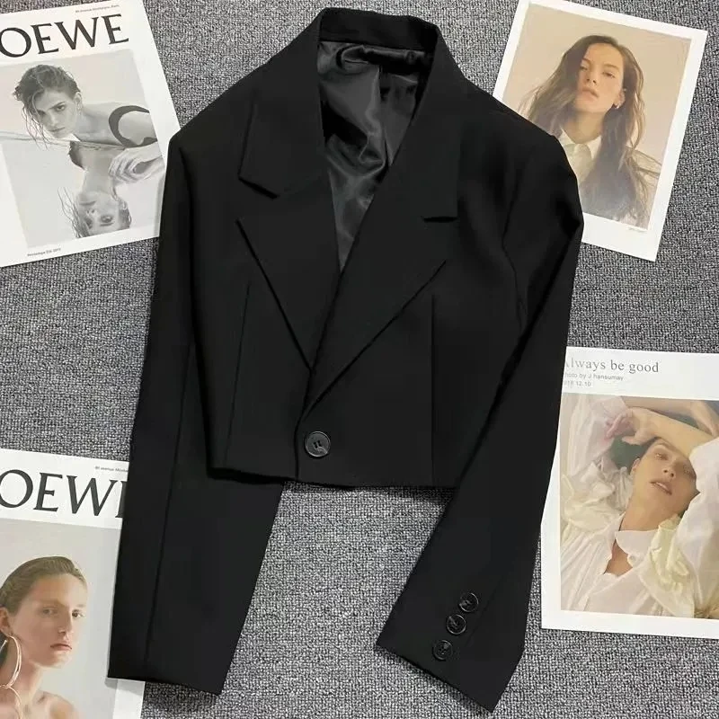 Feminino nova moda preto terno jaqueta feminina primavera internet celebridade versátil fino curto cardigan blusa blazers coattops