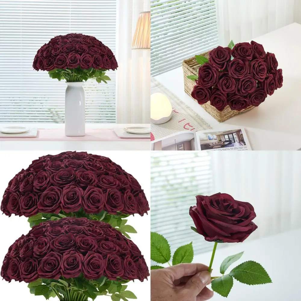 

50 шт. бордовые розы из искусственного шелка, реалистичные, прочные, идеально подходят для свадеб и мероприятий
