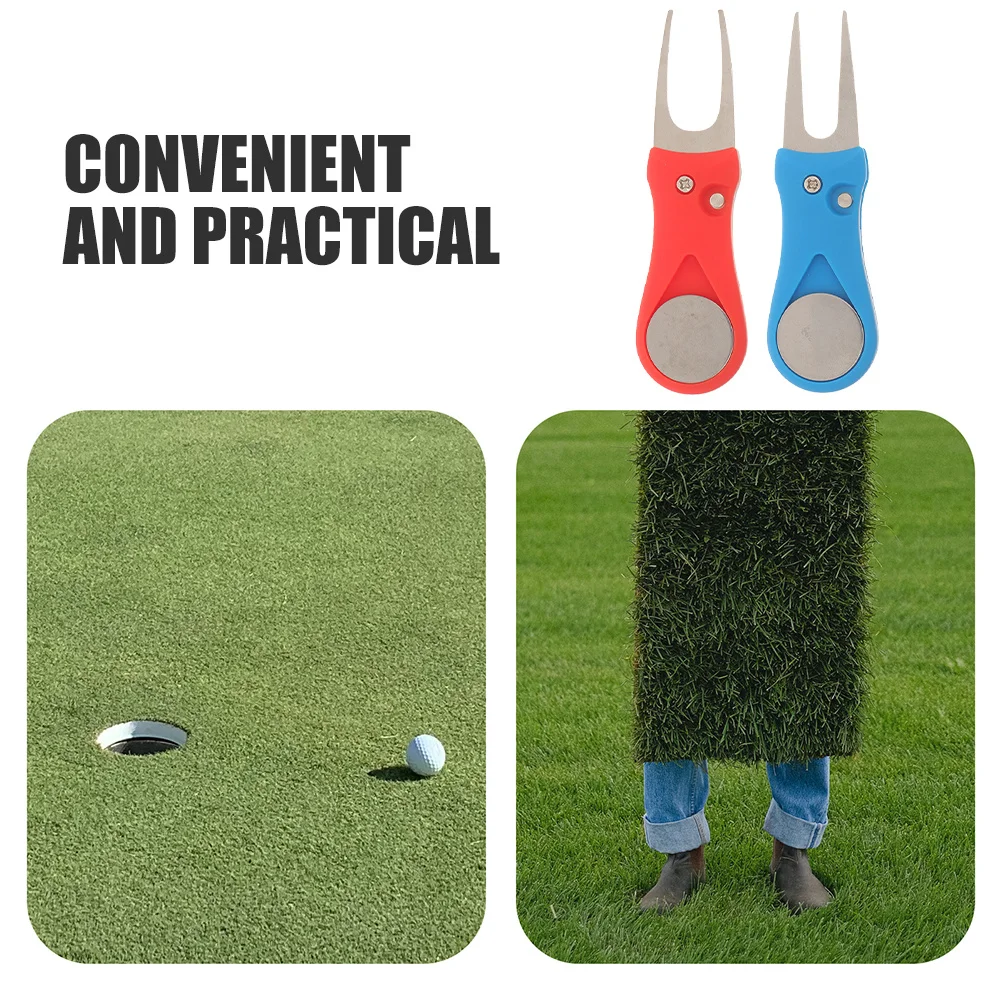 

2 Pcs Green Repair Fork Golf Turf Golfs Lawn Repairing Tool Divot Accessories Pitch Repairer Foldable Metal