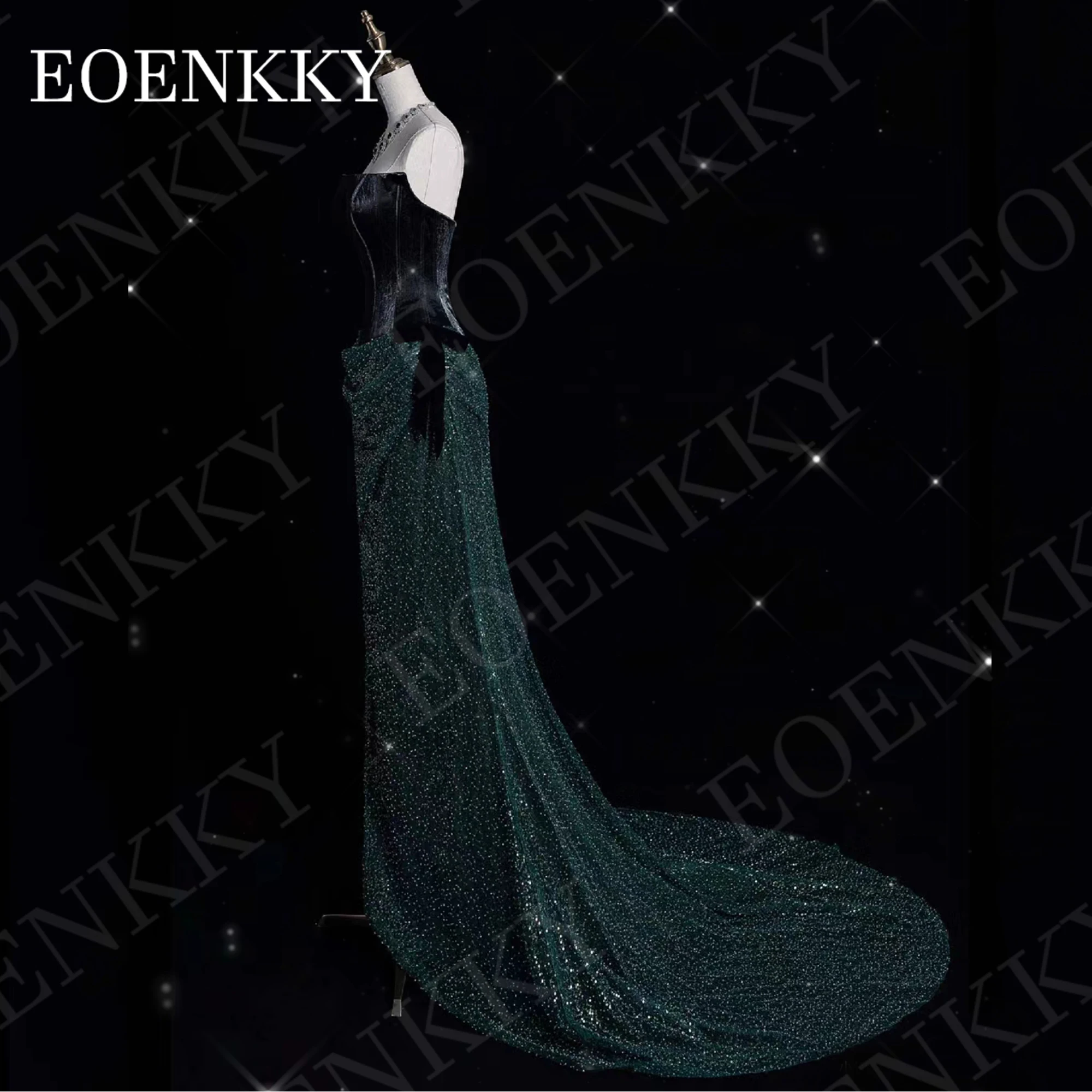 EOENKKY Luxury Beading Mermaid Evening Dress فساتين سهرات Saudi Arabia Glitter Sequin Wedding Party Dress Sleeveless Customized