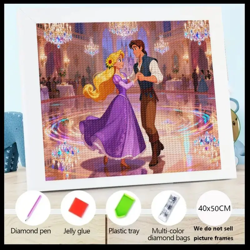 

1 шт. 5D DIY Full Drill Diamond Painting Kit, Disney Tangled Rapunzel & Flynn Rider Романтическая танцевальная сцена Алмазное искусство, Crystal Rhin