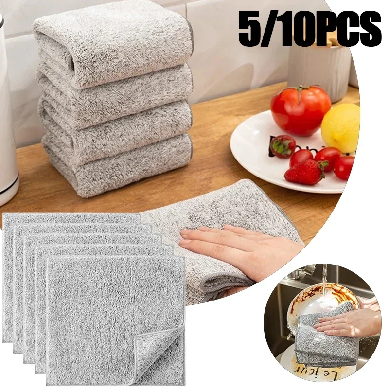 Cleaning Cloths Dishcloth Washing Super Absorbent Bamboo Charcoal Anti-grease Wiping Household Microfiber Towel Kitchen Rags