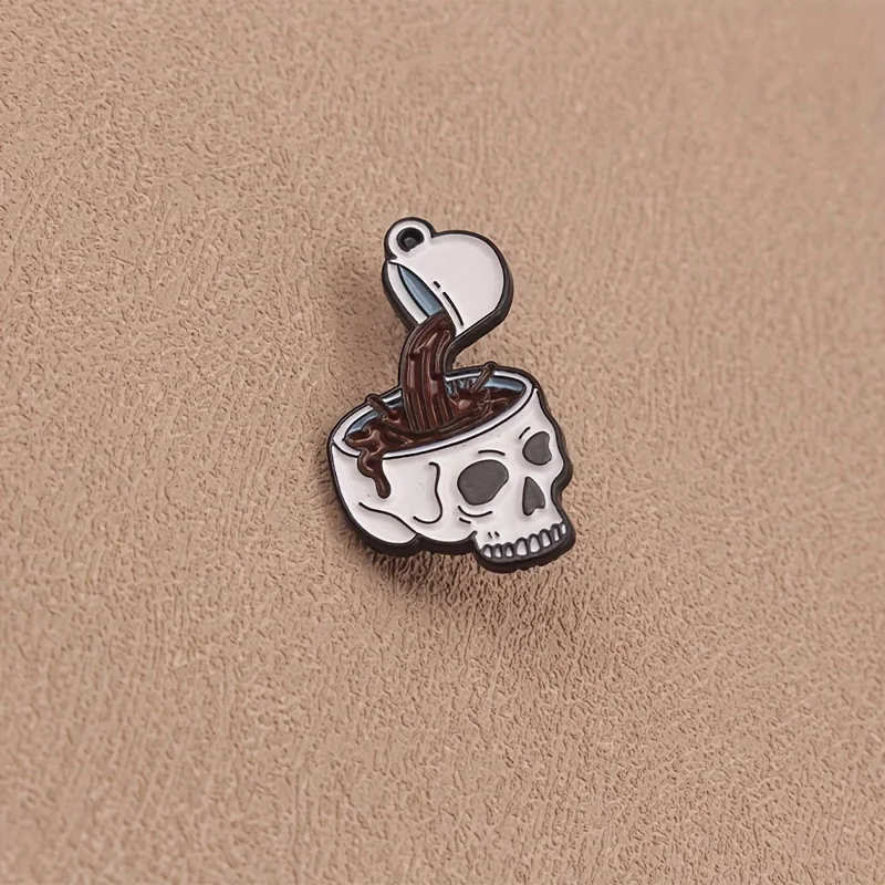 Vintage-Style Skull Coffee Cup Enamel Pin - Fashionable Alloy Brooch for Men