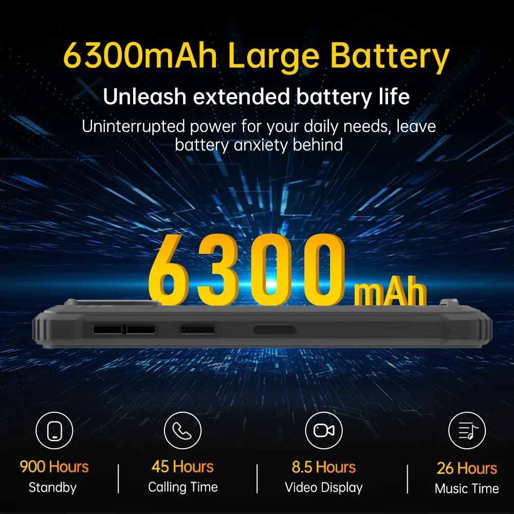 頑丈なスマートフォンOukitel-WP32 mAhバッテリー,6300インチFHDディスプレイ,Android 13,20MPカメラ,NFC, 4GB 5.93 GB