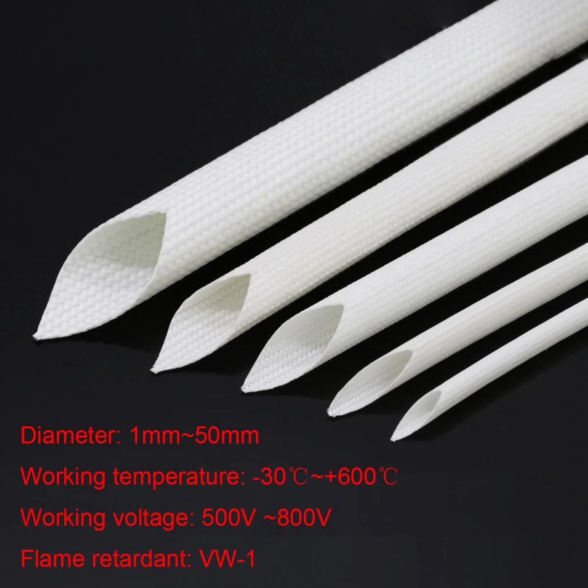 1/2/5M diametro 1mm - 50mm tubo in fibra morbida intrecciata bianca guaina del cavo isolante tubo in fibra di vetro 600 ° c ad alta temperatura