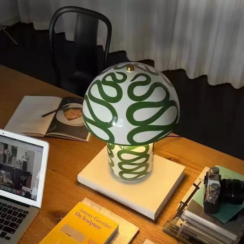 Classic Glazed Green Mushroom Floor Lamps Bedroom Beside Light Living Room Decoration Premium Ambient Decoration Ambient Light