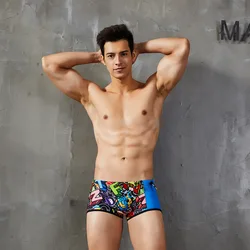 Summer men's swimming trunks, fashion printed boxer swimming trunks, foreign trendy men's swimwear