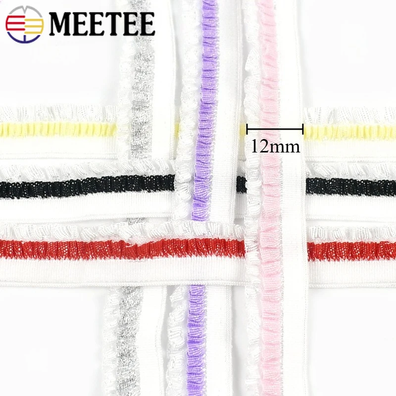 

10Meters 12mm Color Pleated Elastic Band Underewear Bra Strap Decor Rubber Bands Dress Lace Trim Stretch Tape Sewing Accessories