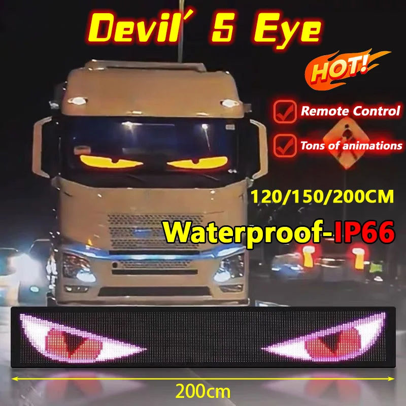 Remote Control Truck Windshield Devil Eye Colorful Lamp Animation Soft Screen LED Matrix Pixel Panel Foldable Lighting For Car