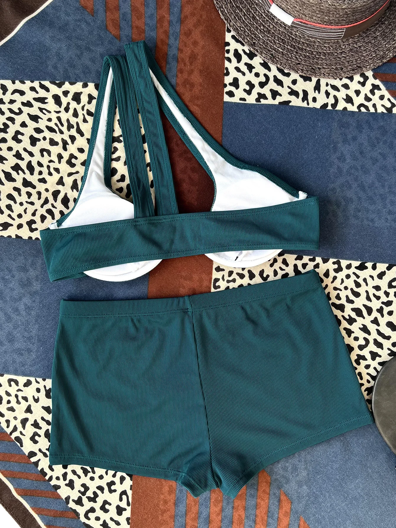 Swimsuit Women Bikinis 2024 One Shoulder Swimwear Womens Two-piece Swimsuit Push Up Ribbed Bikini Set High Waist Bathing Suit