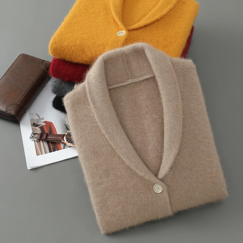 Autumn And Winter New Men's Wool Cardigan Green Collar Thick Sweater Coat Leisure Business Knitting Mink Wool