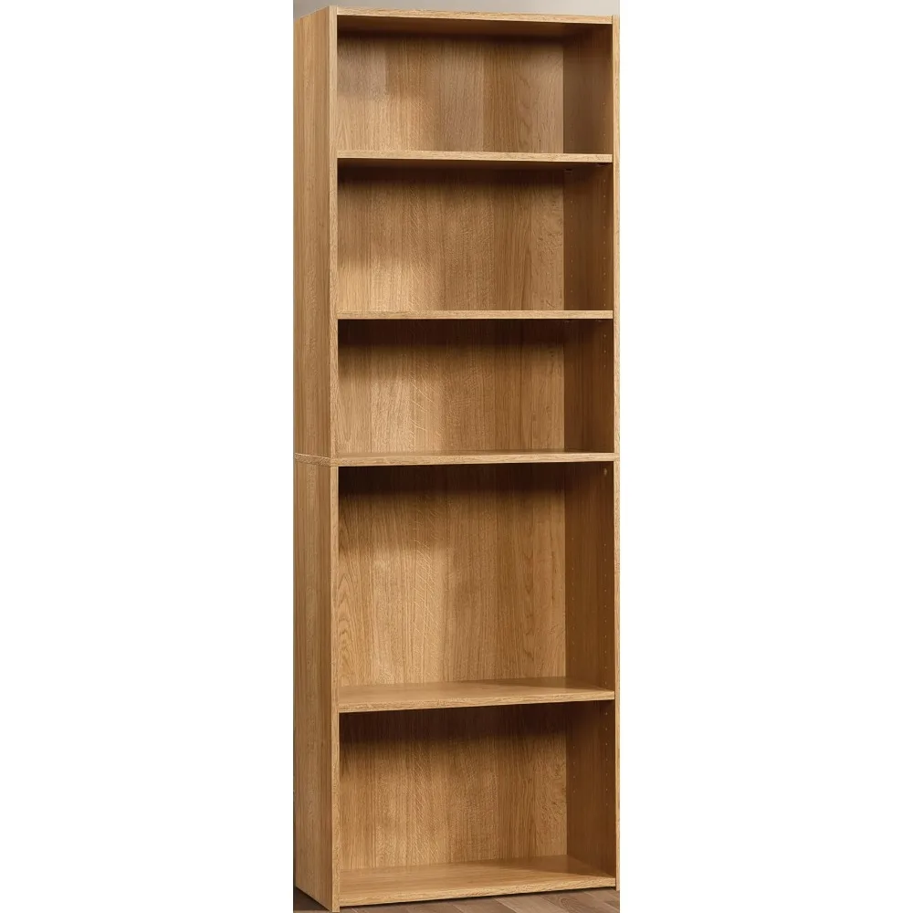 خزانة كتب قابلة للتعديل بـ 5 أرفف، رف كتب حديث مع لوحة خلفية مغلقة، لمسة نهائية من خشب البلوط المرتفع لتخزين المكاتب المنزلية #1