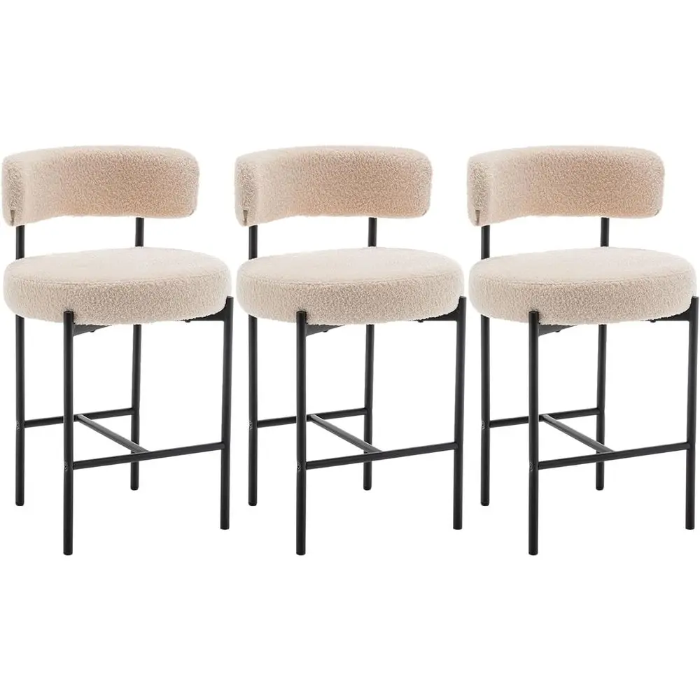 

Набор из 3-х высоких барных стульев с мягкой обивкой и спинками для кухонного острова или бара, бежевый цвет