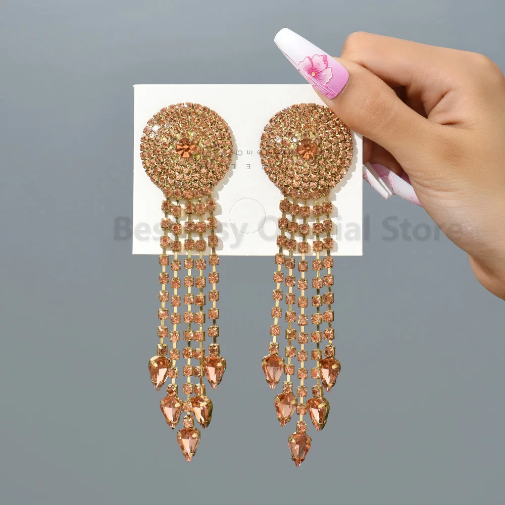 Shiny Rhinestone Tassel Earrings Women Fashion Boho Colorful Long Hanging Jewelry Luxury Evening Party Sexy Gifts Ohrringe Damen