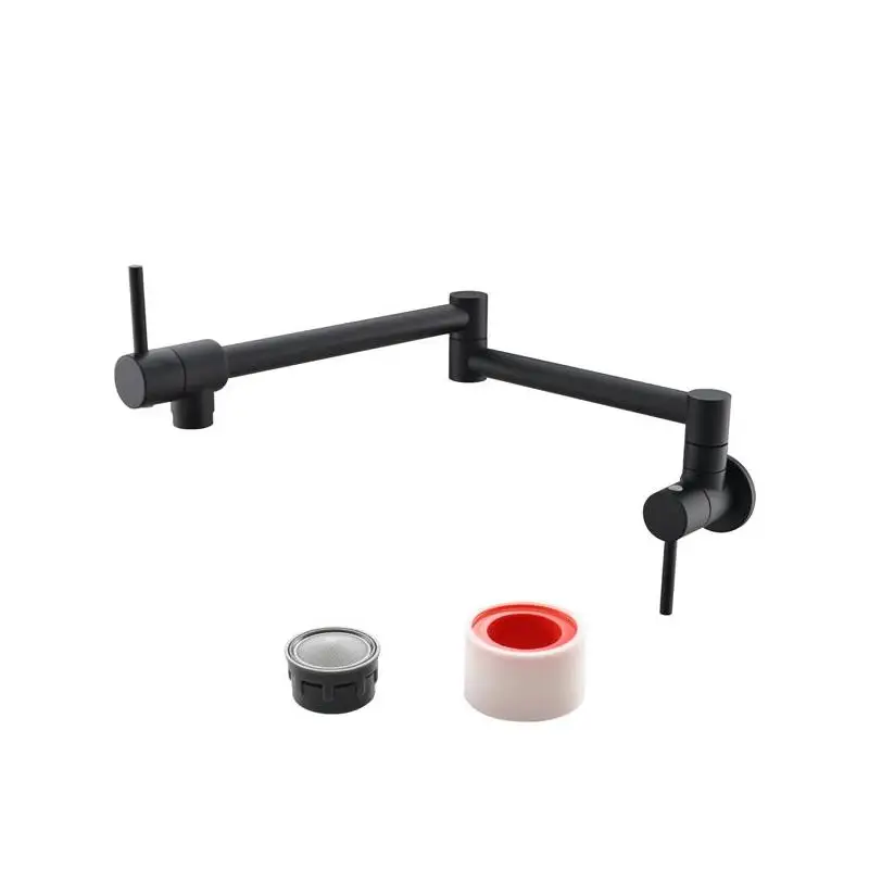 

Brass Folding Faucet 1/2" NPT Wall Mount Kitchen Faucet Dual Handle Cold Water Tap Black Finish