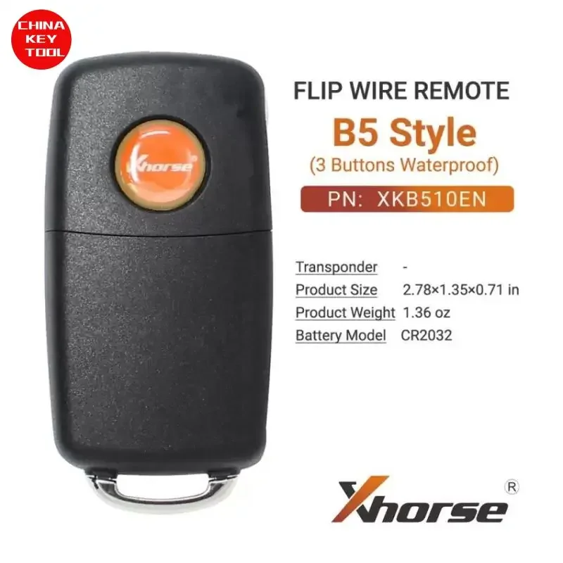 1PCS Xhorse Wire Flip Remote Key B5 Style Waterproof 3 Buttons XKB510EN