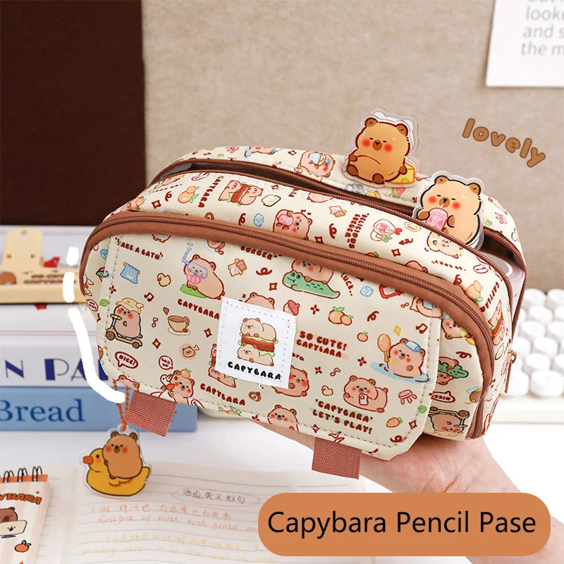 Cartoon Cute Capybara Pen Case Large Capacity Organizer Storage Bag Student Stationery Supplies Pencil Bag Children Gifts