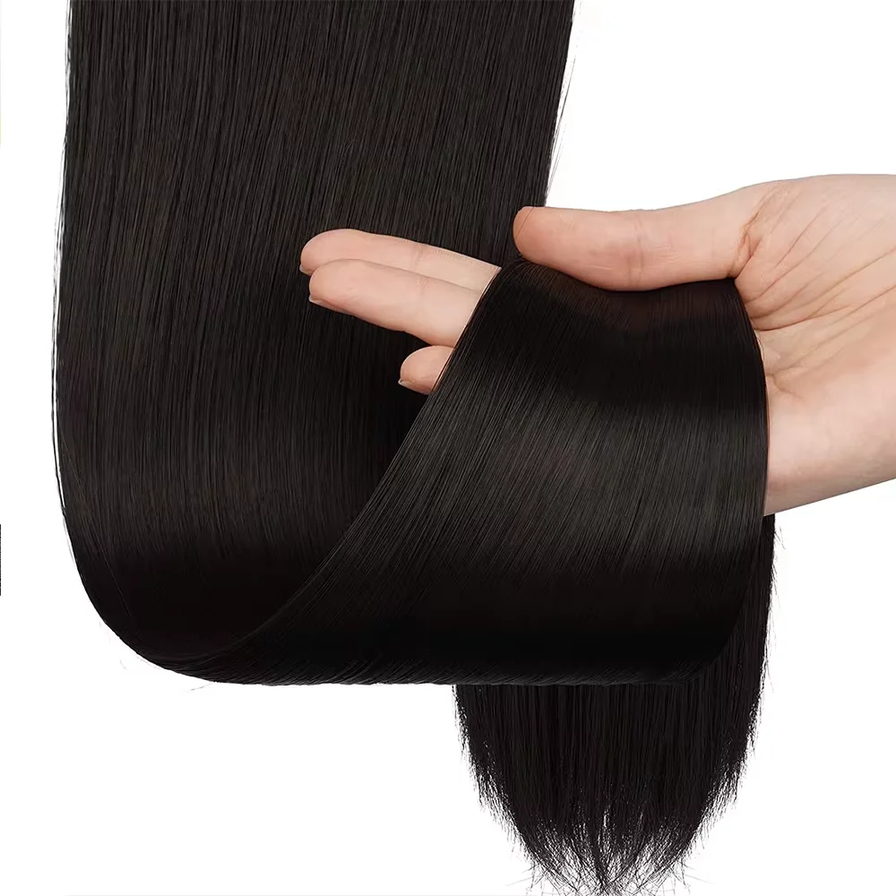 Rabo de cavalo reto sintético para mulheres, envolva extensões de cabelo, postiços de rabo de pônei, fibra resistente ao calor, natural